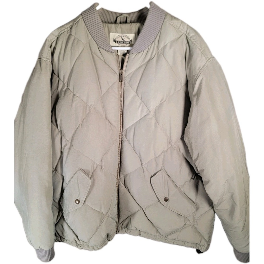 Vintage Eddie Bauer Legends Skyliner Down Bomber Jacket L Tan Diamond Distressed